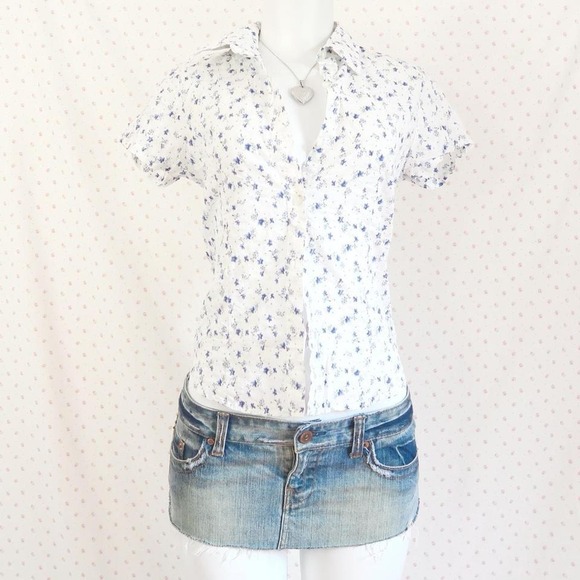 Tops - vintage jambangee floral button up top y2k coquette seersucker blouse